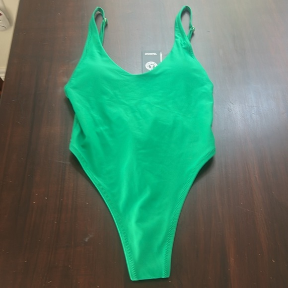 Relleciga Women’s High Cut Low Back One Piece Thong Swimsuit Green Size S - Picture 3 of 11